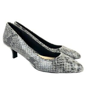 Rockport Pumps Sz 8 Gray Snakeskin Print Lilah Kitten Heel Leather Pointy Toe